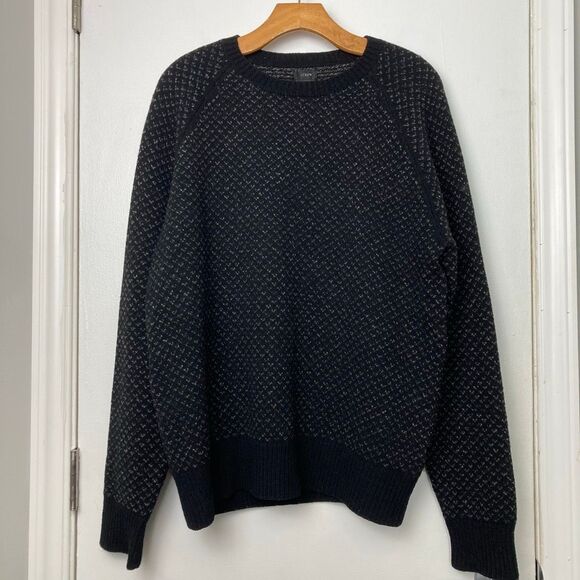 J. Crew Men’s 100% Lambswool Pullover Sweater Crewneck Black/Grey Birdseye sz L - Picture 1 of 9